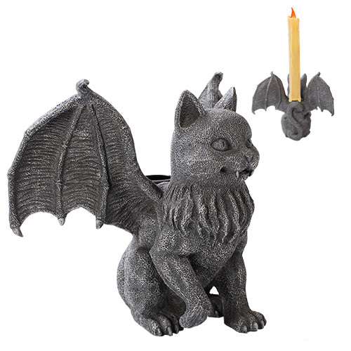 Load image into Gallery viewer, CANDLE HOLDER VAMPIRE CAT GARGOYLE
