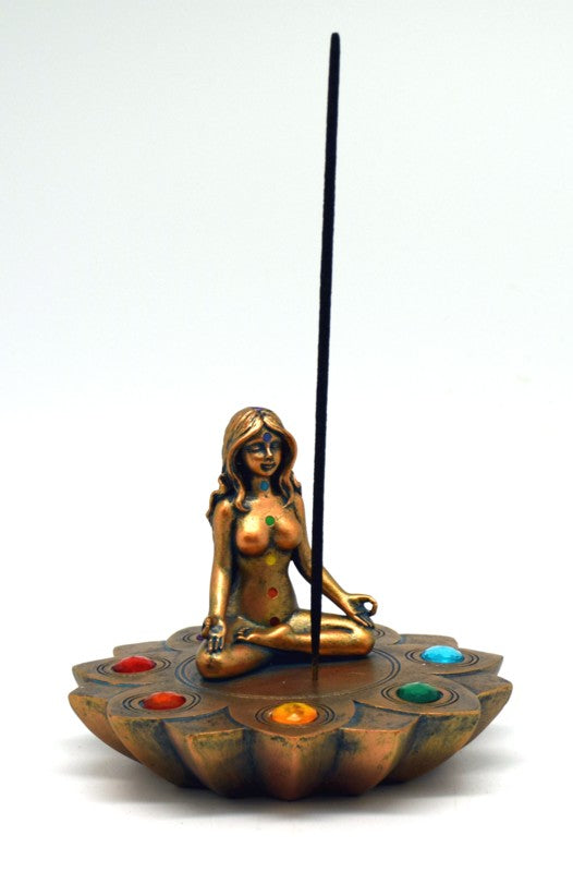 Load image into Gallery viewer, INCENSE BURNER BRONZE CHAKRA STONE
